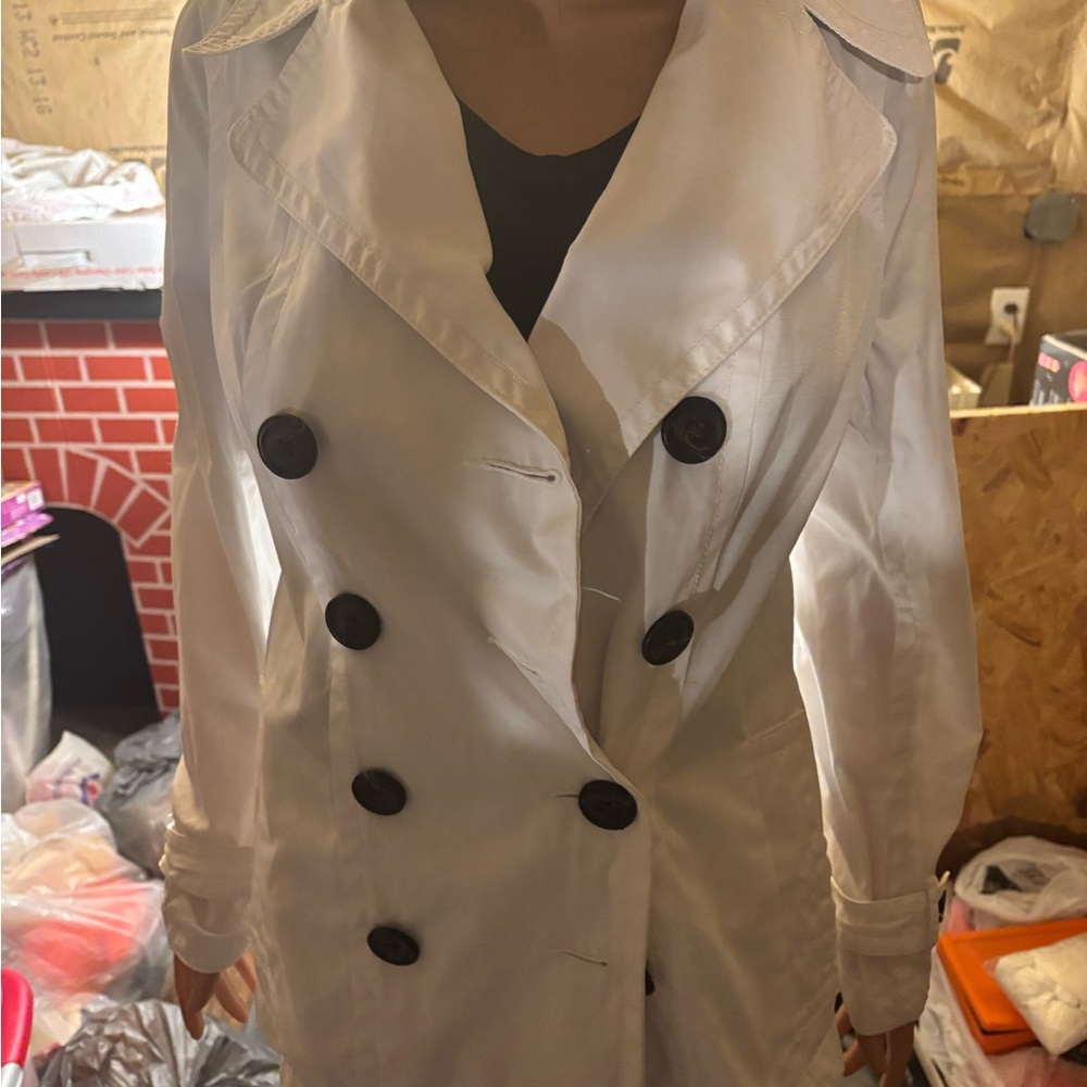 Women's St. John’s Bay White Double-Breasted Coat Size M